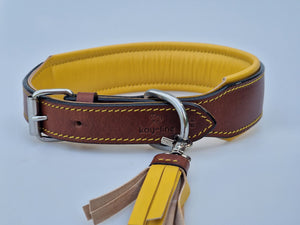 Leder Halsband TWO TONE - GELB - BRAUN